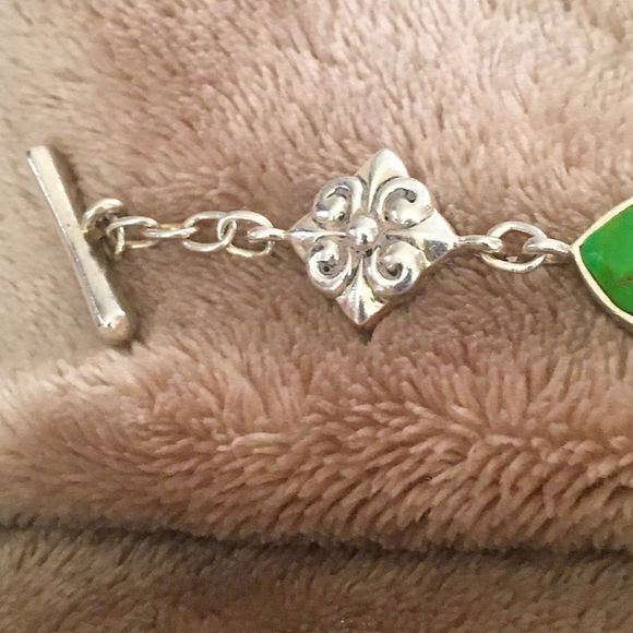 Vintage BARSE Green Turquoise Sterling Silver Link Bracelet - Picture 8 of 14